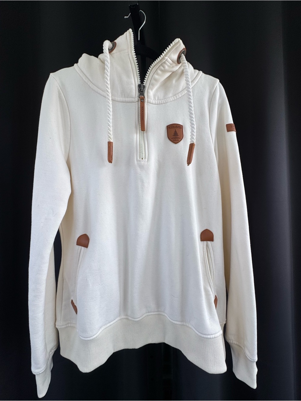 Wanakome Cream Hoodie with Brown Trim